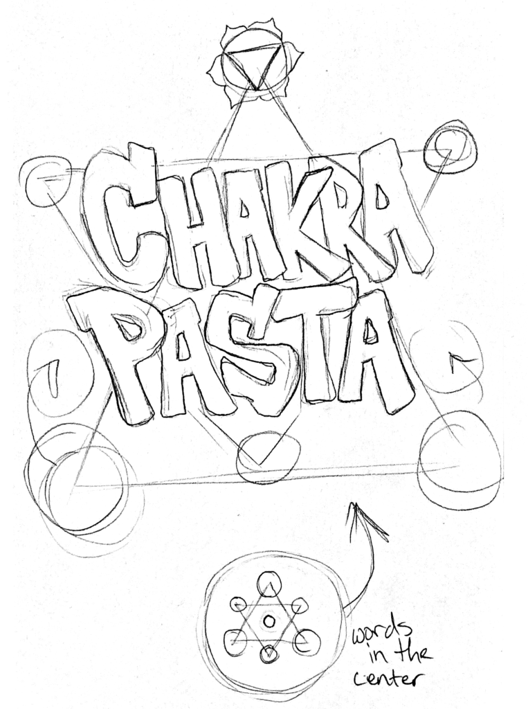 A preliminary sketch of Chakra Pasta's logo.