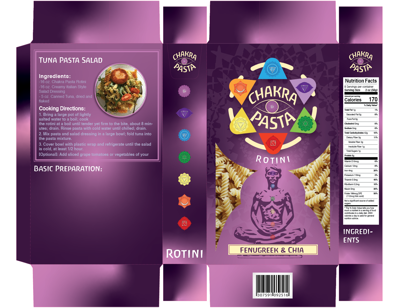 chakra pasta flat box design layout in dieline draft